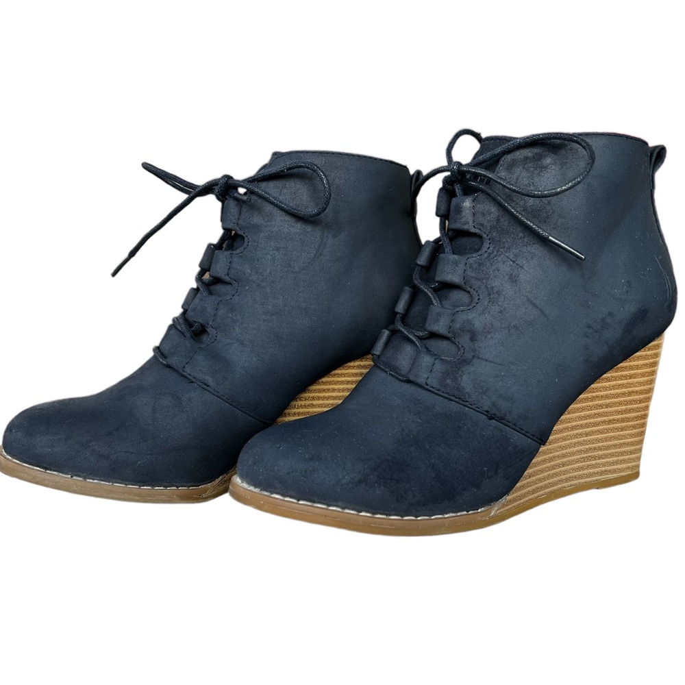 Navy Blue Nautica Lace-up Wedge Ankle Booties